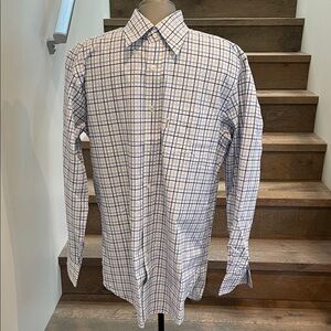 Faconnable White Dress Shirt with Blue Windowpane Grid